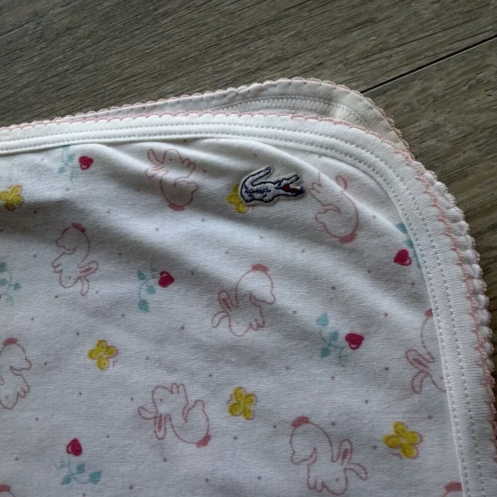 Vintage Lacoste Baby Blanket Cotton 80’s / 90’s Nursery Bunnies Cottagecore